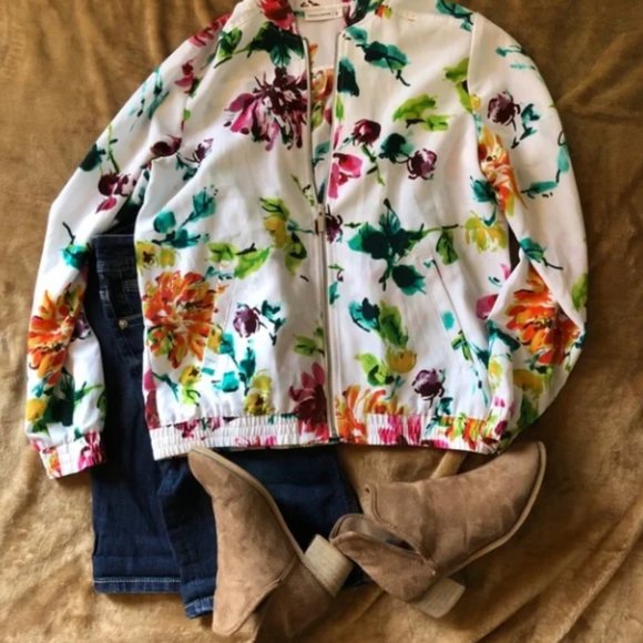 Susan graver floral bomber jacket white szXXS - Picture 8 of 9